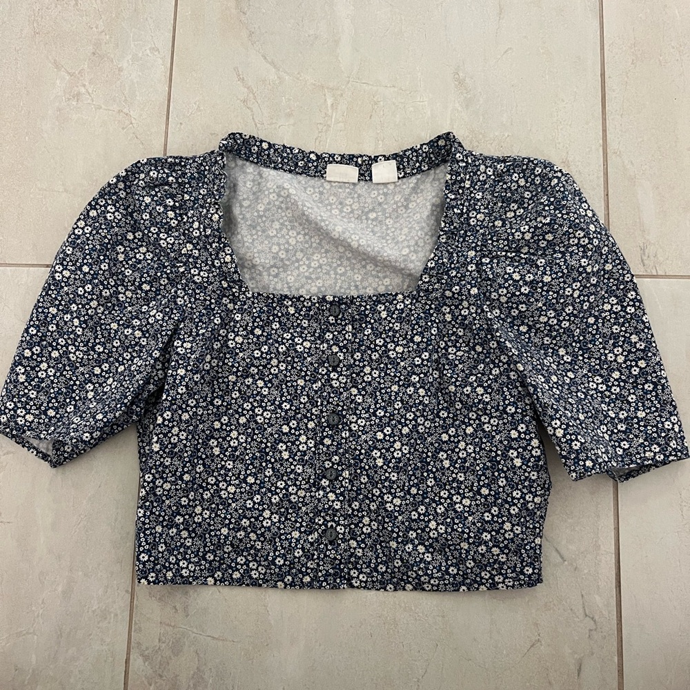 Levi's Crop Top Womens Small Multi Floral Cotton Joella Puff Sleeve Button Front